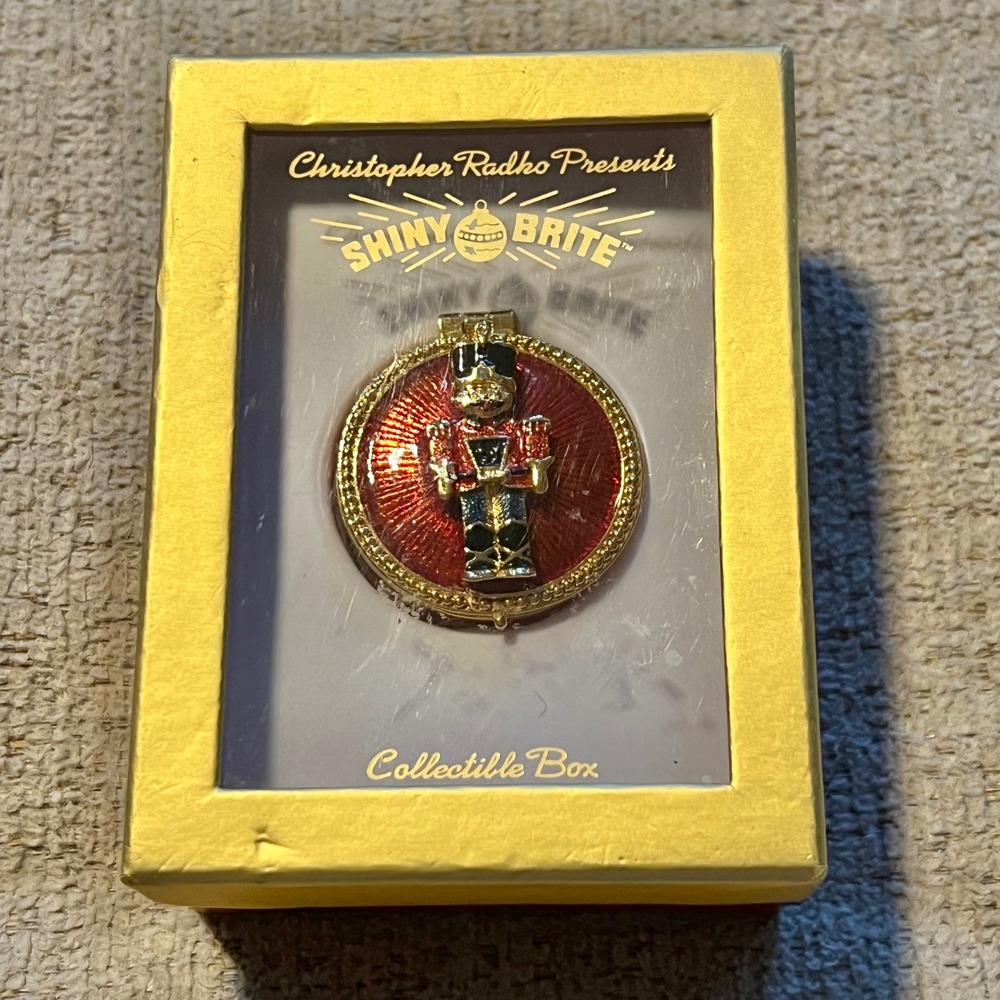 Christopher Radko Shiny Brite Nutcracker Trinket Box Red Enamel Gold Tone CRT78